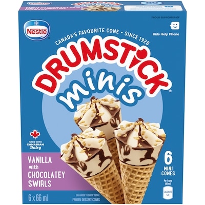 Nestlé Drumstick Minis Vanilla With Chocolatey Swirl Cones 396 ml, $1.52/100ml