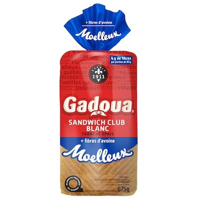 Gadoua Pain blanc sandwich club tranché épais Moelleux + fibres 675 g, 0,44 $/100g