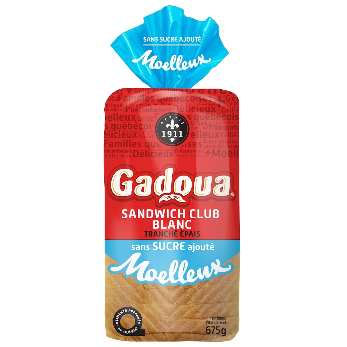 Gadoua Moelleux Thick Sliced Club Sandwich White Bread with No Sugar Added 675 g, $0.64/100g