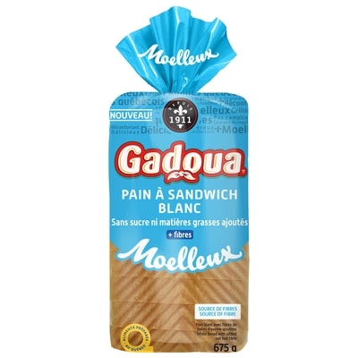 Gadoua Pain à sandwich blanc sans sucre ni matières grasses ajoutés + Fibres 675 g, 0,52 $/100g