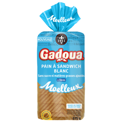 Gadoua Pain à sandwich blanc sans sucre ni matières grasses ajoutés + Fibres 675 g, 0,62 $/100g
