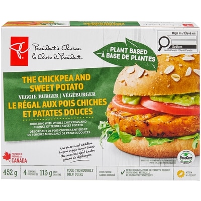 President's Choice Plant Based Chickpea and Sweet Potato Veggie Burgers 452 g, $2.21/100g