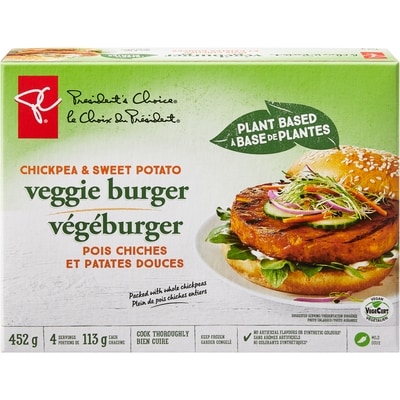 le Choix du Président Végéburger à base de plantes pois chiches et patates douces 452 g, 1,55 $/100g