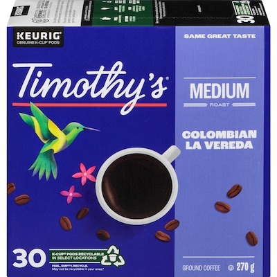 Timothy's Colombian La Vereda K-Cup Coffee Pods, 30 Count For Keurig Coffee Makers 30 ea, $0.83/1ea