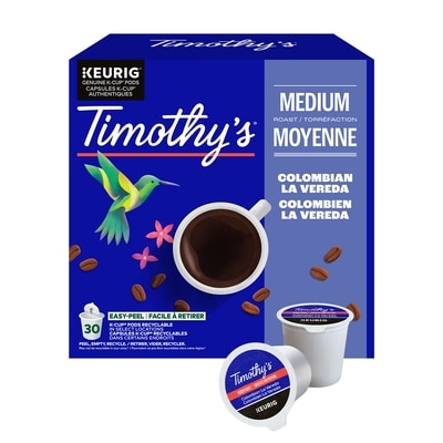 Timothy's Colombian La Vereda, Medium Roast, K-Cup Coffee Pods, 30 Count 30 ea, $0.90/1ea