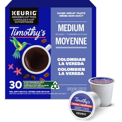 Timothy’s Colombien la vereda capsules K-Cup de café, 30 unités, pour les cafetières Keurig 30 ea, 0,63 $/1ch