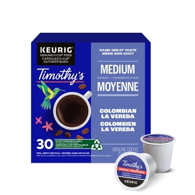 Timothy’s Capsules K-Cup de café Colombien La Vereda Timothy’s, torréfaction moyenne, 30 unités 30 ea, 0,63 $/1ch