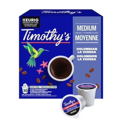 Timothy’s Capsules K-Cup de café Colombien La Vereda Timothy’s, torréfaction moyenne, 30 unités 30 ea, 0,97 $/1ch