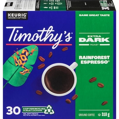 Timothy's Rainforest Espresso, Extra Dark Roast, K-Cup Coffee Pods, 30 Count 30 ea, $0.63/1ea