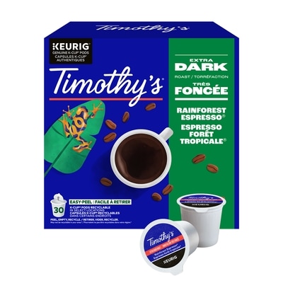 Timothy's Rainforest Espresso, Extra Dark Roast, K-Cup Coffee Pods, 30 Count 30 ea, $0.90/1ea