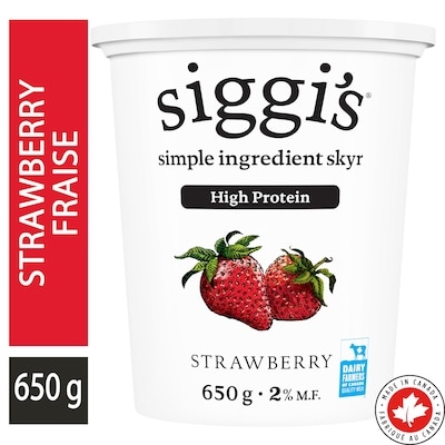 siggi’s Yogourt skyr fraise 2 % 650 g, 1,15 $/100g