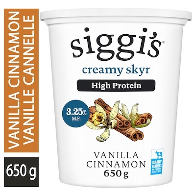 siggi’s Yogourt skyr vanille cannelle 3.25 % 650 g, 1,38 $/100g
