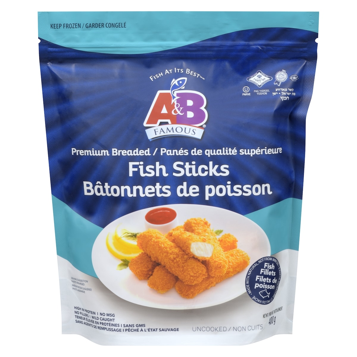 A&B Famous Kosher Fish Sticks Premium Breaded 390 g, $2.01/100g