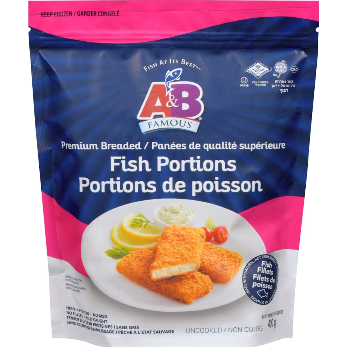 A&B Famous Kosher Premium Breaded Fish 390 g, $2.05/100g