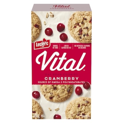 Leclerc Cranberry Oat Bran Cookies 280 g, $1.79/100g