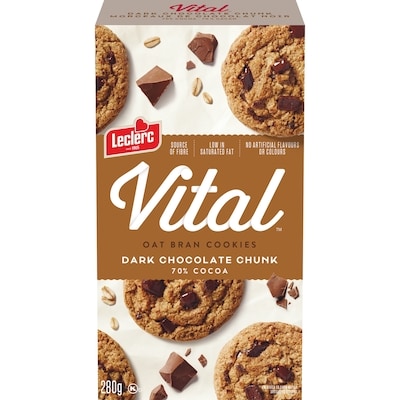 Leclerc Dark Chocolate Chunk 70% Cocoa Oat Bran Cookies 280 g, $1.79/100g