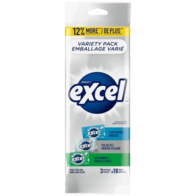 Wrigley's Excel Mint Variety Flavoured Sugar Free Chewing Gum, 18 Pieces, 3 Packs 3 ea, $1.66/1ea