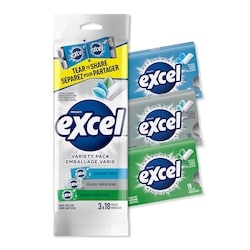Wrigley's Excel Mint Variety Flavoured Sugar Free Chewing Gum, 18 Pieces, 3 Packs 3 ea, $1.17/1ea
