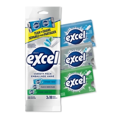 Wrigley's Excel Mint Variety Flavoured Sugar Free Chewing Gum, 18 Pieces, 3 Packs 3 ea, $1.50/1ea