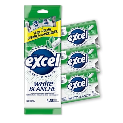 Wrigley’s Excel Wht, M. verte, gomme sans sucre, blanch. Dents 3 ea, 1,66 $/1ch