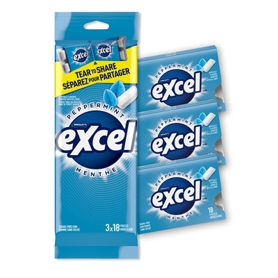 Wrigley’s Excel Menthe poivrée, gomme à mâcher sans sucre 3 ea, 1,66 $/1ch