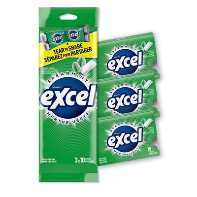 Wrigley’s Excel Menthe verte, gomme à mâcher sans sucre 3 ea, 1,66 $/1ch