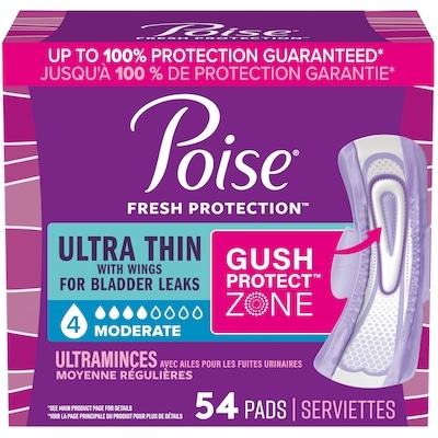 Poise Ultra Thin Incontinence & Postpartum Pads with Wings for Bladder Leaks, 4 Drop Moderate Absorbency, Regular Length, 54 Count 54 ea, $0.39/1ea