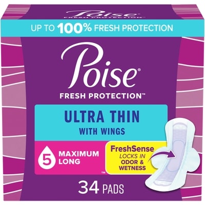 Poise Ultra Thin Incontinence Pads with Wings Long, 34 Count 34 ea, $0.57/1ea