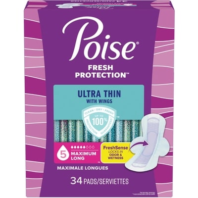 Poise Serviettes d’incontinence ultraminces pour femmes, longue, 34 unités 34 ea, 0,57 $/1ch