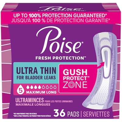 Poise Ultra Thin Incontinence & Postpartum Pads for Bladder Leaks, 5 Drop Maximum Absorbency, Long Length, 36 Count 36 ea, $0.58/1ea