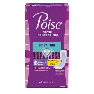 Poise Serviettes d’incontinence ultraminces, longue, 26 unités 26 ea, 0,75 $/1ch