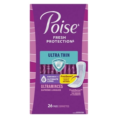 Poise Serviettes d’incontinence ultraminces, longue, 26 unités 26 ea, 0,85 $/1ch