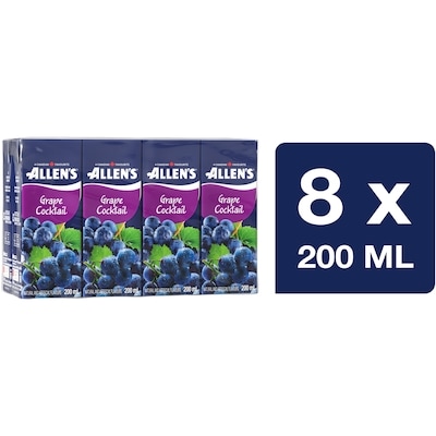 Allen's Grape Cocktail Juice Boxes 8x200.0 ml, $0.27/100ml