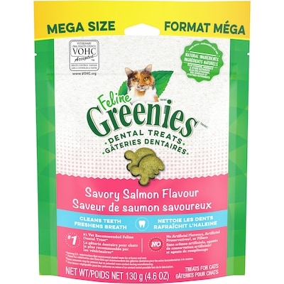 Greenies Feline Adult Natural Dental Care Cat Treats, Savory Salmon Mega Size 130 g, $5.38/100g