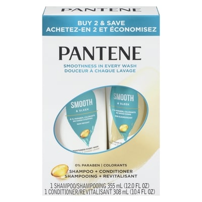 Pantene Shampooing et revitalisant PRO-V SMOOTH & SLEEK, emballage double et 2 ea, 6,00 $/1ch