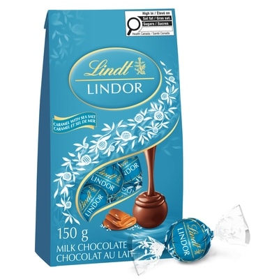 Lindt Sachet Truffes LINDOR au chocolat lait avec caramel et sel de mer 150 g, 8,66 $/100g