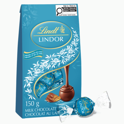 Lindt Truffes LINDOR au chocolat lait avec caramel et sel de mer  – Sachet 150 g, 5,99 $/100g