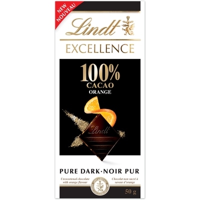 Lindt EXCELLENCE 100% Cacao Orange Dark Chocolate Bar 50 g, $11.98/100g