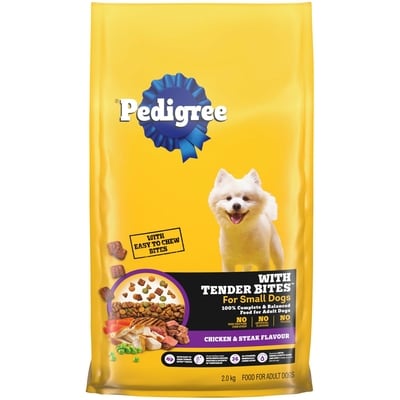 Pedigree Tender Bites Small Dog Dry Dog Food Chicken & Steak Flavour 2 kg, $0.77/100g