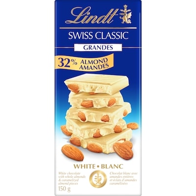 Lindt Chocolat blanc avec amandes SWISS CLASSIC Grandes – Barre 150 g, 5,66 $/100g