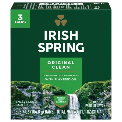 Irish Spring Original Deodorant Bar Soap for Men, 3 Pack 3x104.0 g, $2.08/100g