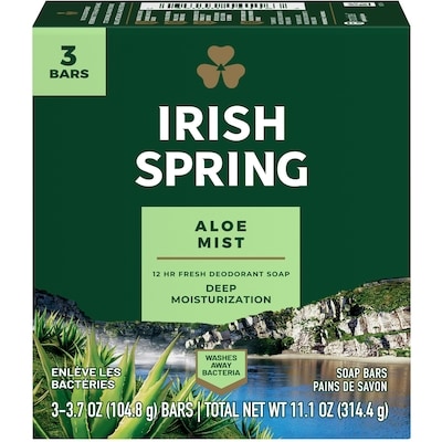 Irish Spring Aloe Mist Pain de Savon Désodorisant pour Hommes 3x104.0 g, 1,92 $/100g