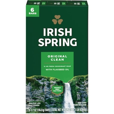 Irish Spring Original Clean Pain de Savon Désodorisant pour Hommes 6x104.0 g, 1,04 $/100g