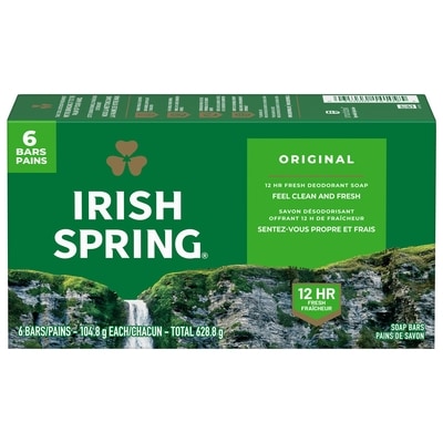 Irish Spring Pain de savon désodorisant original pour homme 6x104.0 g, 1,12 $/100g