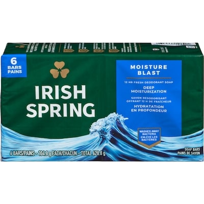 Irish Spring Soap, Moisture Blast Deodorant Bar for Men 6x104.0 g, $1.20/100g