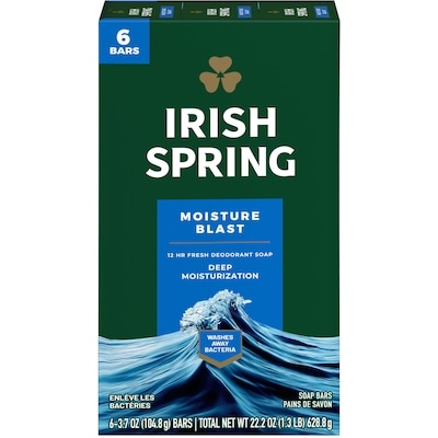 Irish Spring Moisture Blast Pain de Savon Désodorisant pour Hommes 6x104.0 g, 1,20 $/100g