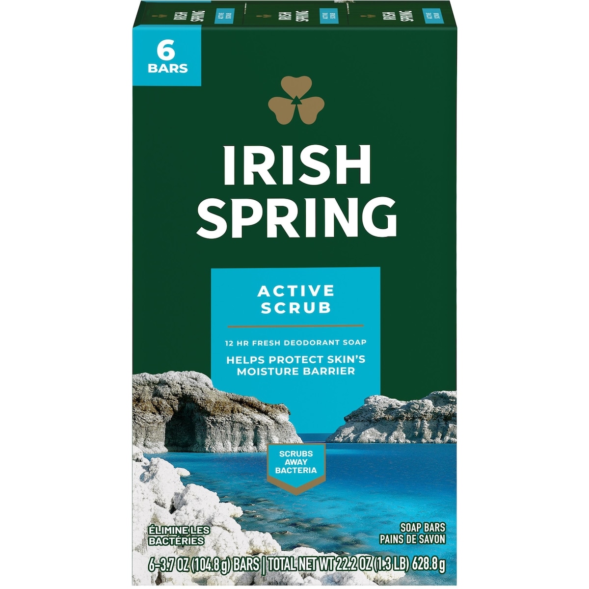 Irish Spring Active Scrub Pain de Savon Désodorisant pour Hommes 6x104.0 g, 1,20 $/100g