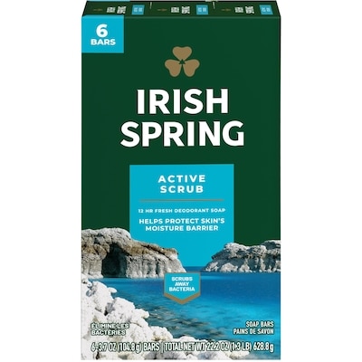 Irish Spring Active Scrub Pain de Savon Désodorisant pour Hommes 6x104.0 g, 1,20 $/100g