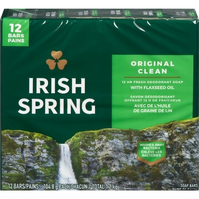 Irish Spring Soap, Original Clean Deodorant Bar for Men 12x104.0 g, $0.68/100g