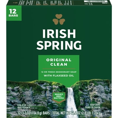 Irish Spring Original Clean Pain de Savon Désodorisant pour Hommes 12x104.0 g, 0,68 $/100g